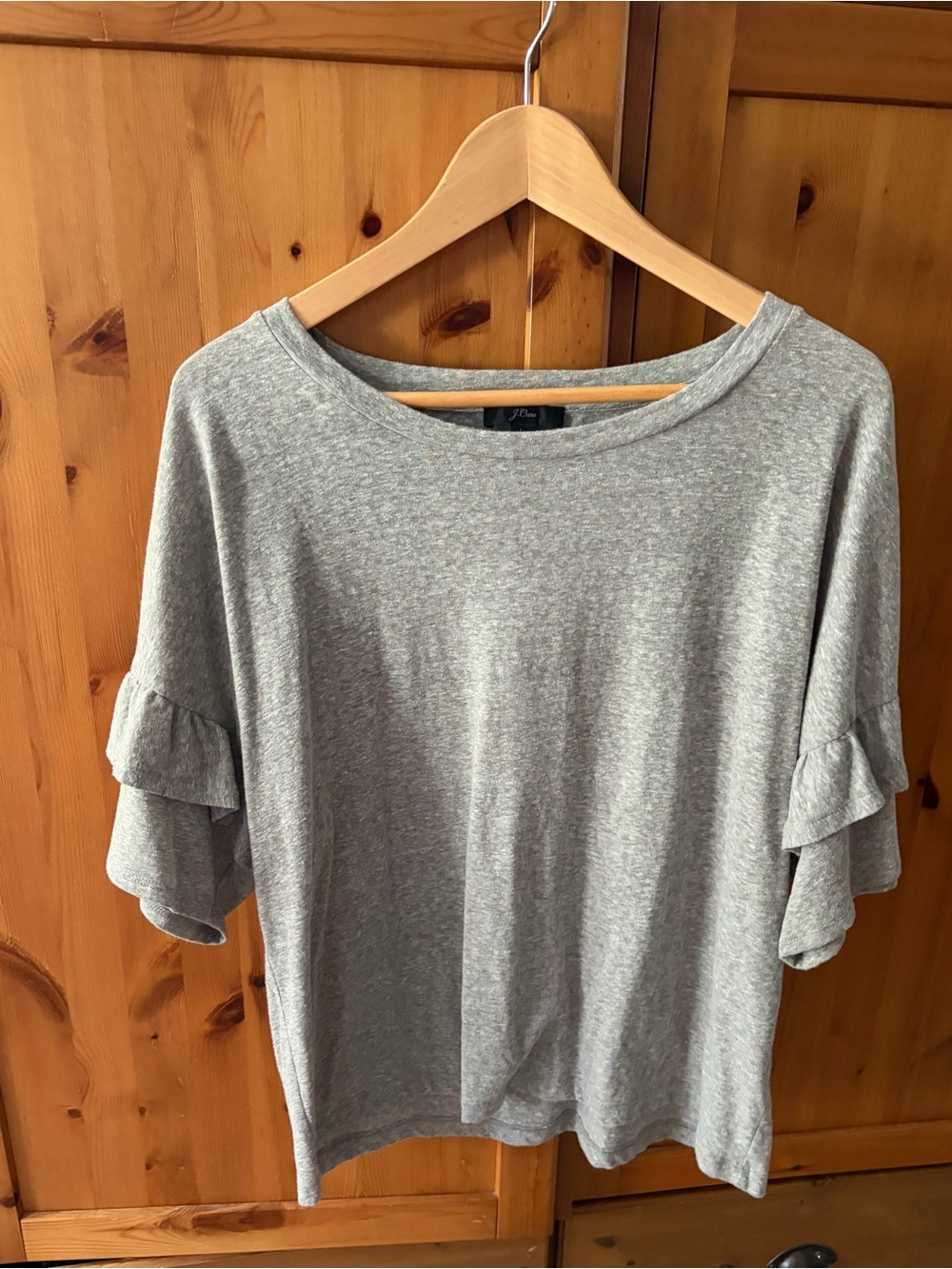 J. Crew Heathered Gray Ruffle Sleeve Tee